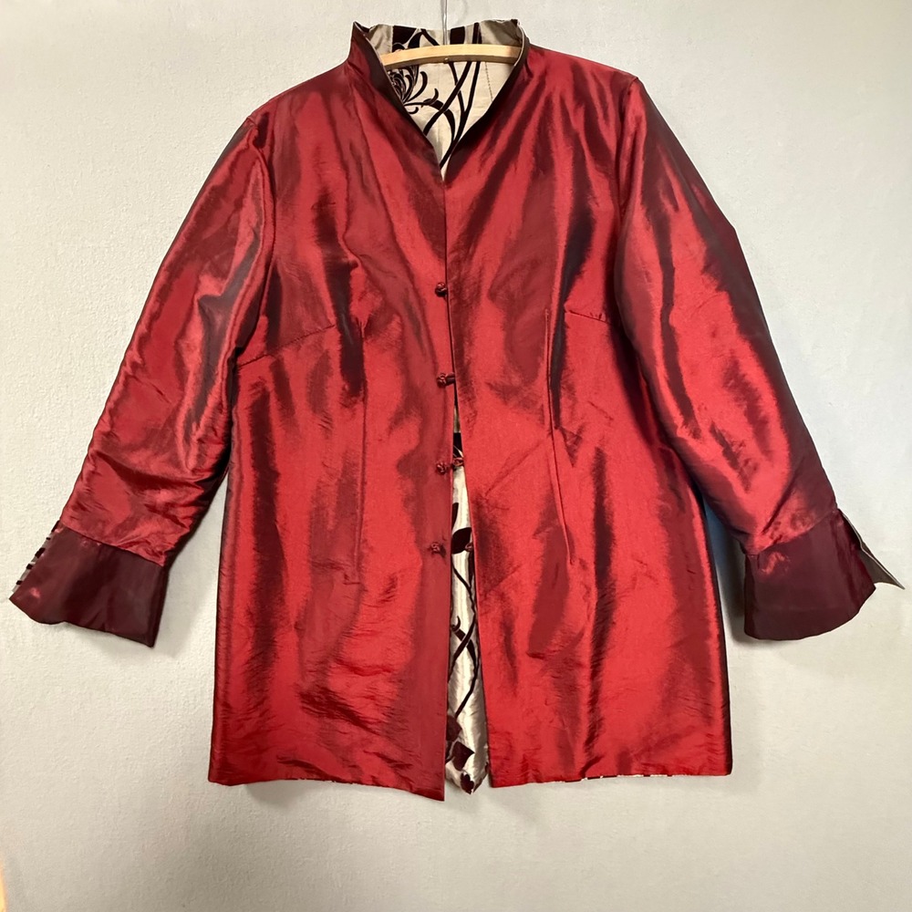 Elegant Asian Velvet Satin Floral Reversible Kimono Coat Size‎ 14 - Picture 14 of 16